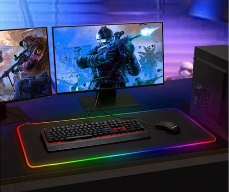 Mouse Pad Gamer Iluminado Rgb Led 80x30cm Preto