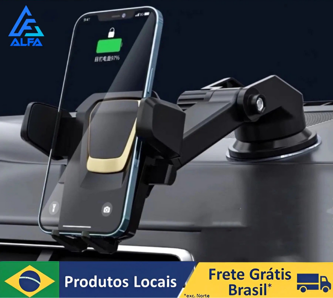 Suporte Celular ALFA Gps Carro Veicular Trava Automática Resistente Ajuste Rotação Base Seguro