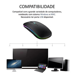 Mouse Wireless Recarregável Led Rgb 2.4 Ghz Sem Fio Resisente