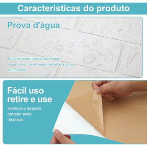 Papel 3D Auto Adesivo para Parede, 70x77 cm, Espessura 3mm, Estilo Tijolo, Espuma Impermeável, Aplique Fácil de Instala