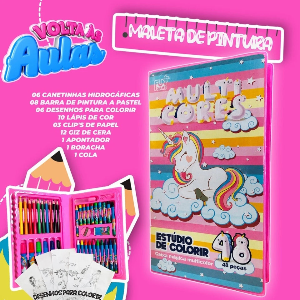 Estojo para Lápis de Pintura Infantil 68/86 Estojo Cores Giz Canetas e Diversos Tamanhos Desenhos para Colorir