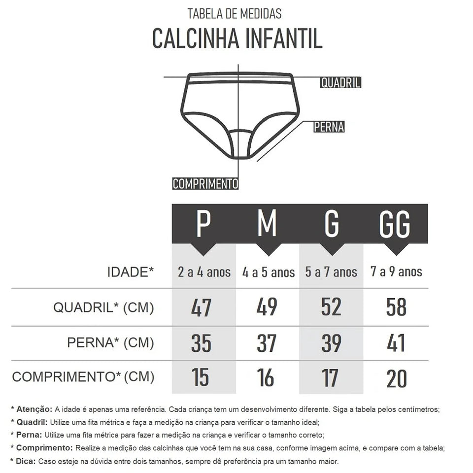 Kit 10 Unidades Calcinha Infantil Colorida Estampada Algodão