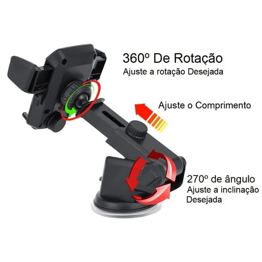 Suporte Celular ALFA Gps Carro Veicular Trava Automática Resistente Ajuste Rotação Base Seguro