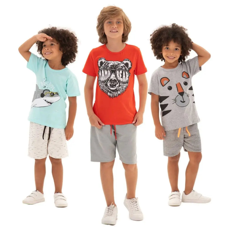 Kit 8 Peças 4 Camisetas + 4 Bermudas- Kit com 4 Conjuntos Roupas Bebê Menino Verão