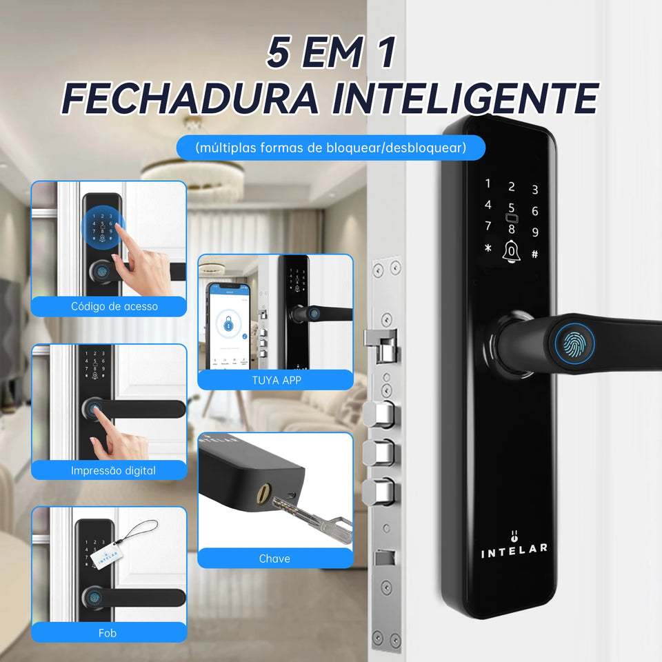 fechadura eletrônica inteligente fechadura de impressão digital para casa fechadura de casa com impressão digital senha Intelar X5 Do Brasil Tuya Wifi Digital