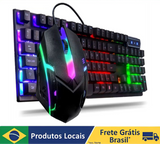 Kit Gamer Teclado Semi Mecânico + Mouse 3200dpi Usb Rgb Iluminado Jogos Pc E Notebook