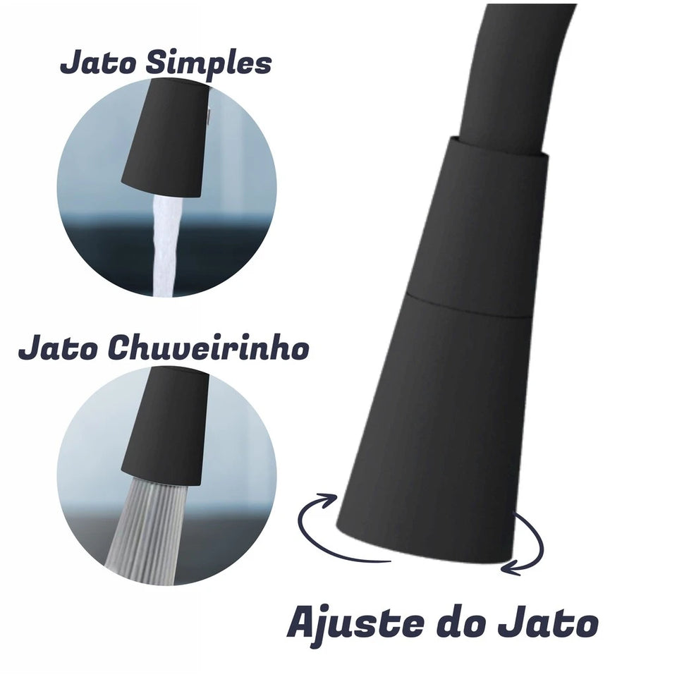 Torneira Gourmet Flexível , Cozinha Preto Parede Duplo Jato Cone 1/4 Costas