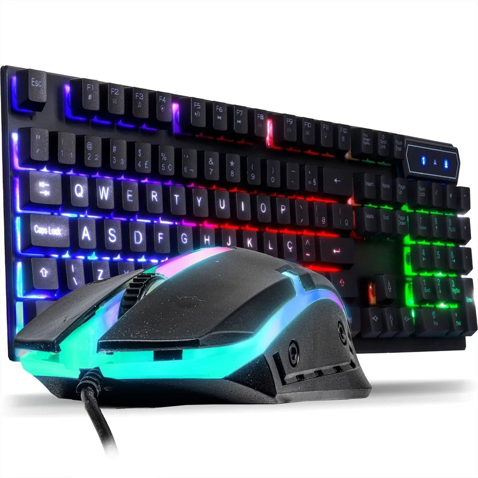 Kit Gamer Teclado Semi Mecânico + Mouse 3200dpi Usb Rgb Iluminado Jogos Pc E Notebook