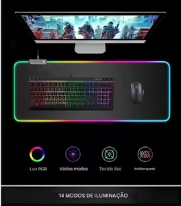 Mouse Pad Gamer Iluminado Rgb Led 80x30cm Preto