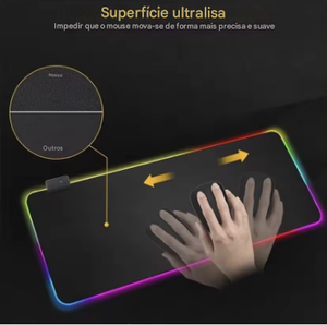 Mouse Pad Gamer Iluminado Rgb Led 80x30cm Preto